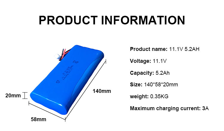 5.2AH 11.1V Lithium Ion Battery Pack Rechargeable Anode Material
