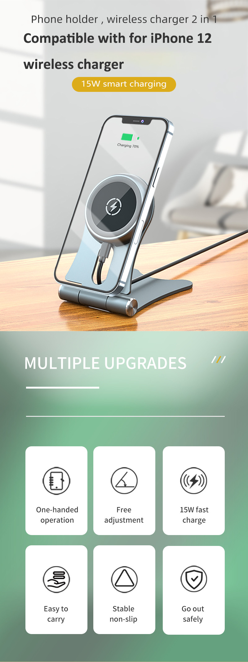 Magnetic Qi Wireless Charging Station 15w Metal Mobile Phone Desk Stand
