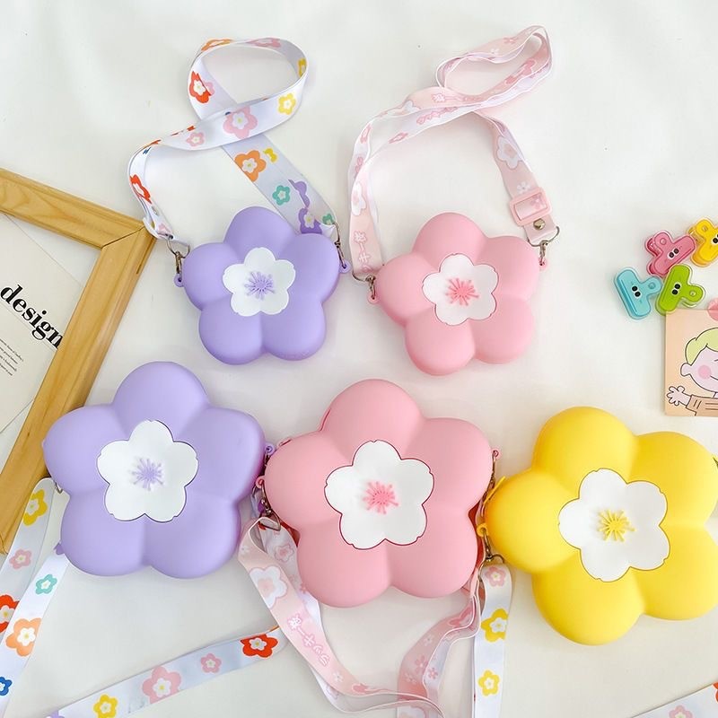 Parent-Child Messenger Bag Silicone Flower Kids Crossbody Bag Makeup Bag Storage Contianer School Office Supplies Gifts