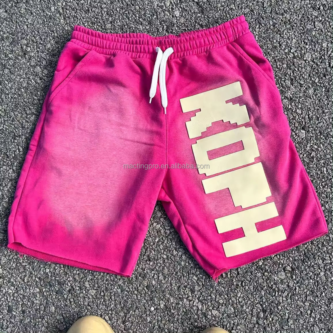 Drawstring Closure Customized Cotton French Terry Sun Faded High Waist Shorts for Men