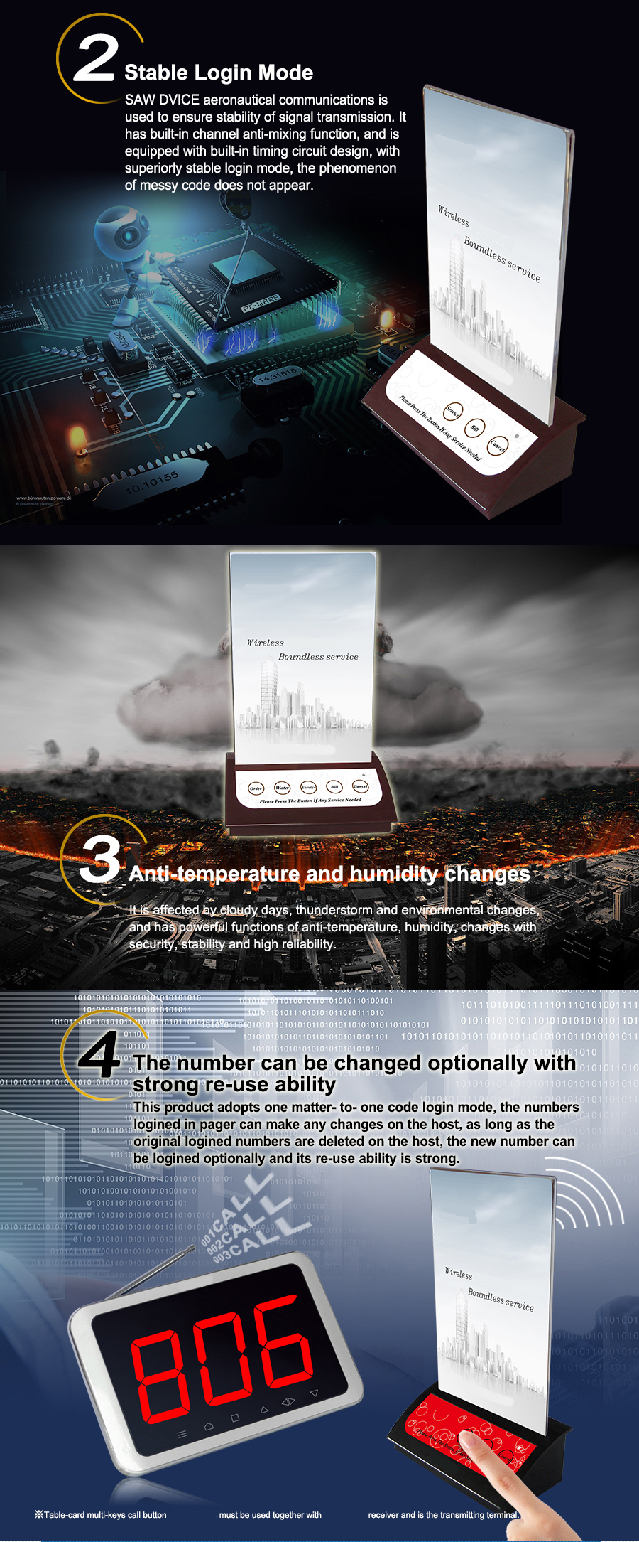 Wireless restaurant equipment multiple keys table call button with card menu support customize