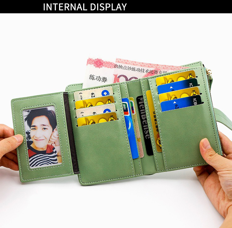 Multi-card Position Cute Wallet Purse with PU Leather and Zipper Coin Pocket ID Window
