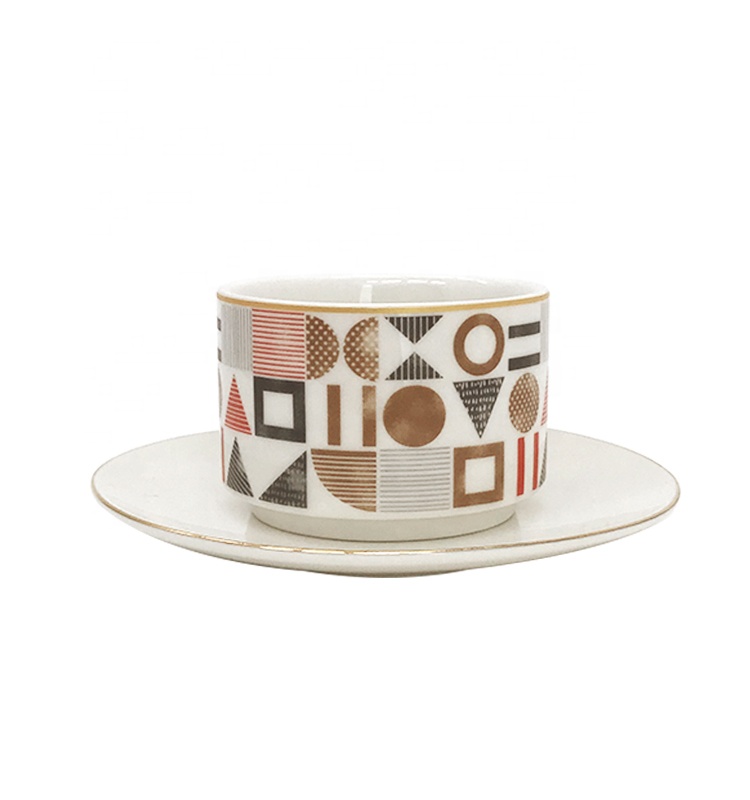 Ceramic Sauce Dish Tea Cup Pottery Ceramic Stacking Coffee Cups And Saucers With Gold Handle