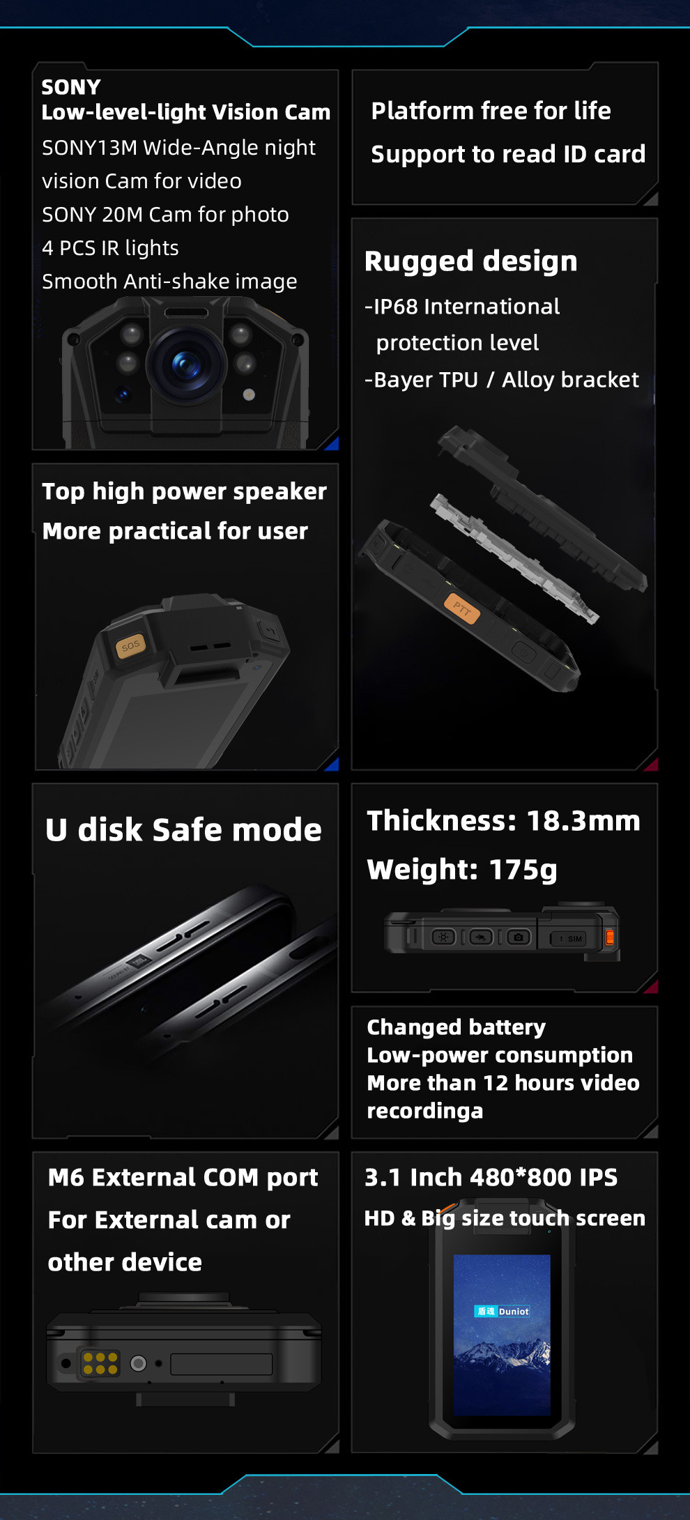 4G Police Body Camera With Audio Low Light Camera 3.1 Inch Touch Screen