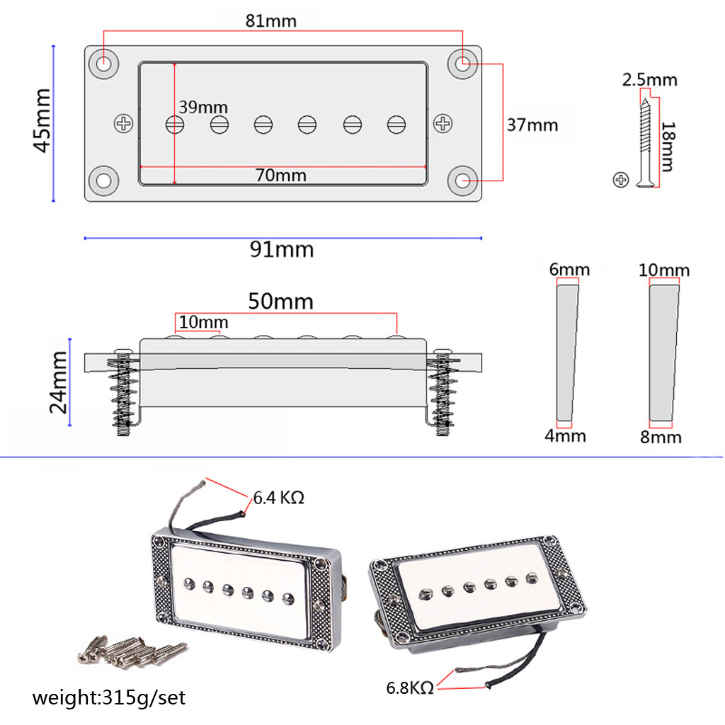 Mini Humbucker Pickups Set With Alnico 5 Magnet Silver Color Cloth Covered Output Line