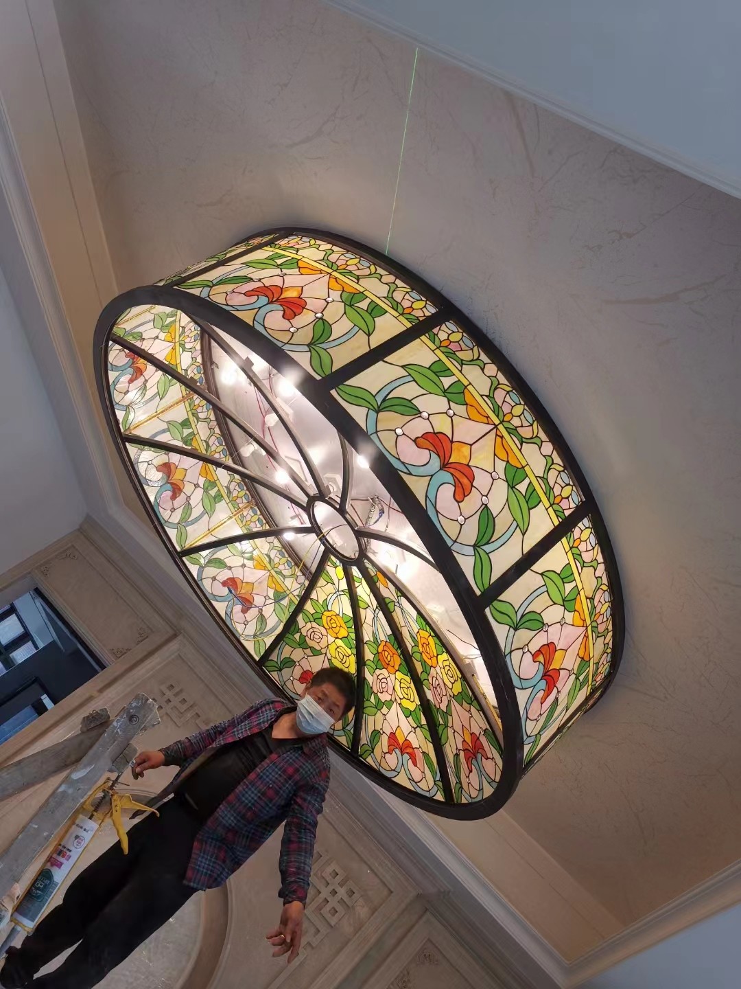 Church Architectural Tempered Art Glass Window Panels Decorative Colored Dome Stained Glass