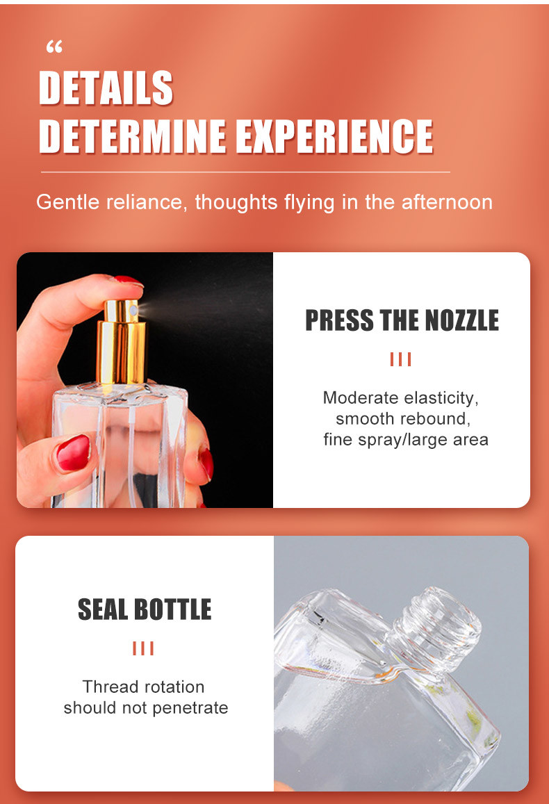 Custom 50ml Pump Spray Perfume Bottle Clear Empty Square Glass Refillable