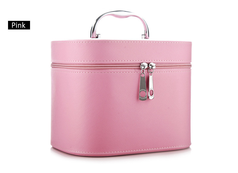 Large Zipper Leather Cosmetic Mirror PU Makeup Bag