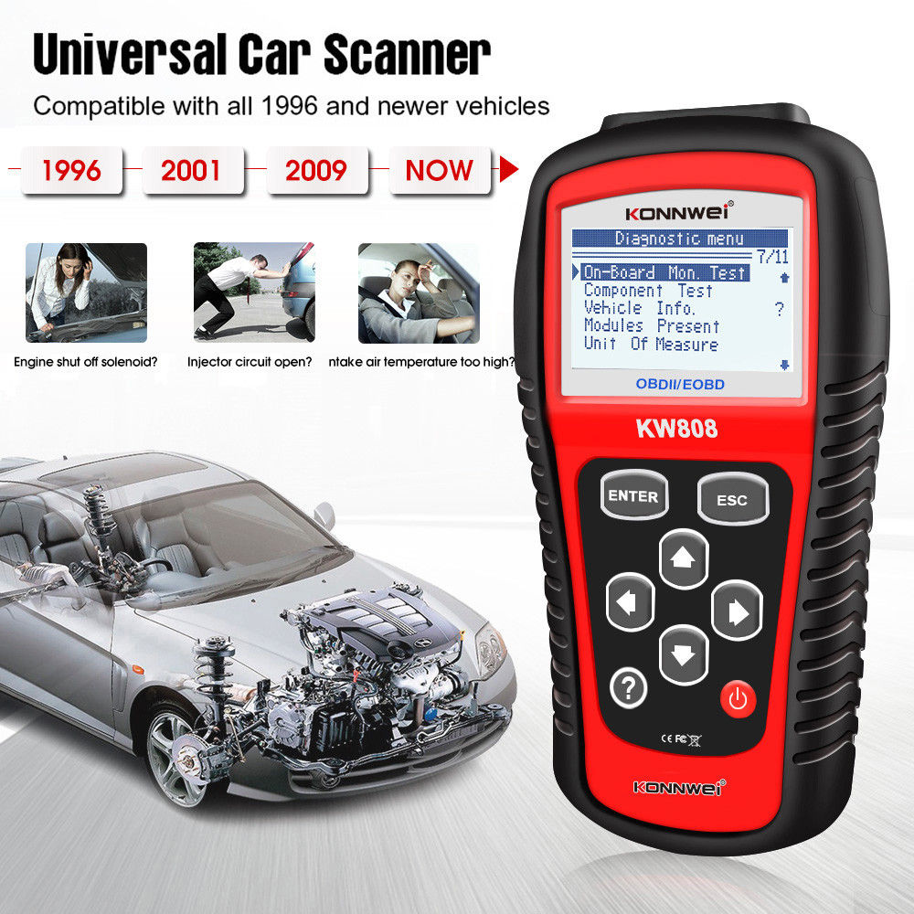 KONNWEI Kw808 Eobd Obdii Car Auto Vehicle Engine Fault Diagnostic Built - In Obd2 DTC Lookup Library