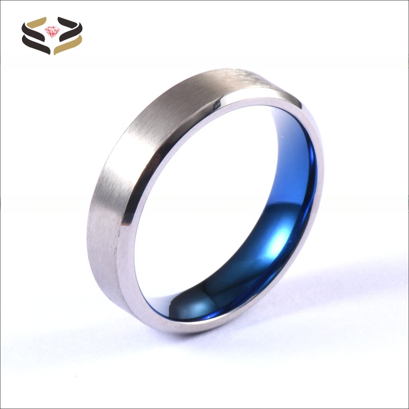 Men'S Silver Blue Plated Titanium Wedding Band Ring Brushed 6mm Third Party Appraisal