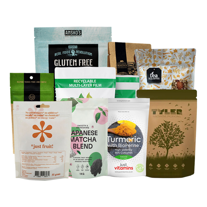 Food Packaging Kraft Stand Up Pouches Coffee Tea Candy Biodegradable Paper Bag