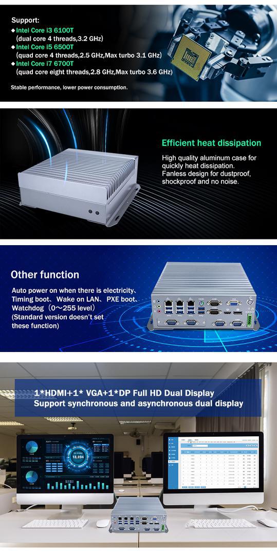 I3 6100T Quad Core Fanless Industrial Mini PC With 12V DC Power Supply And 64G SSD 04
