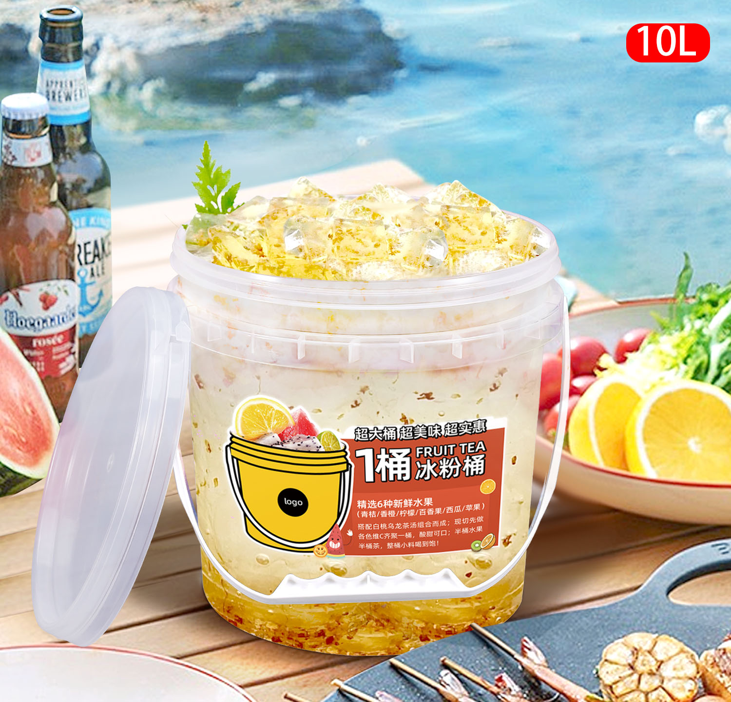 Water Bucket 500ml 1L 2L Plastic Pail With Lid For Water Yogurt Cookie Food Storage