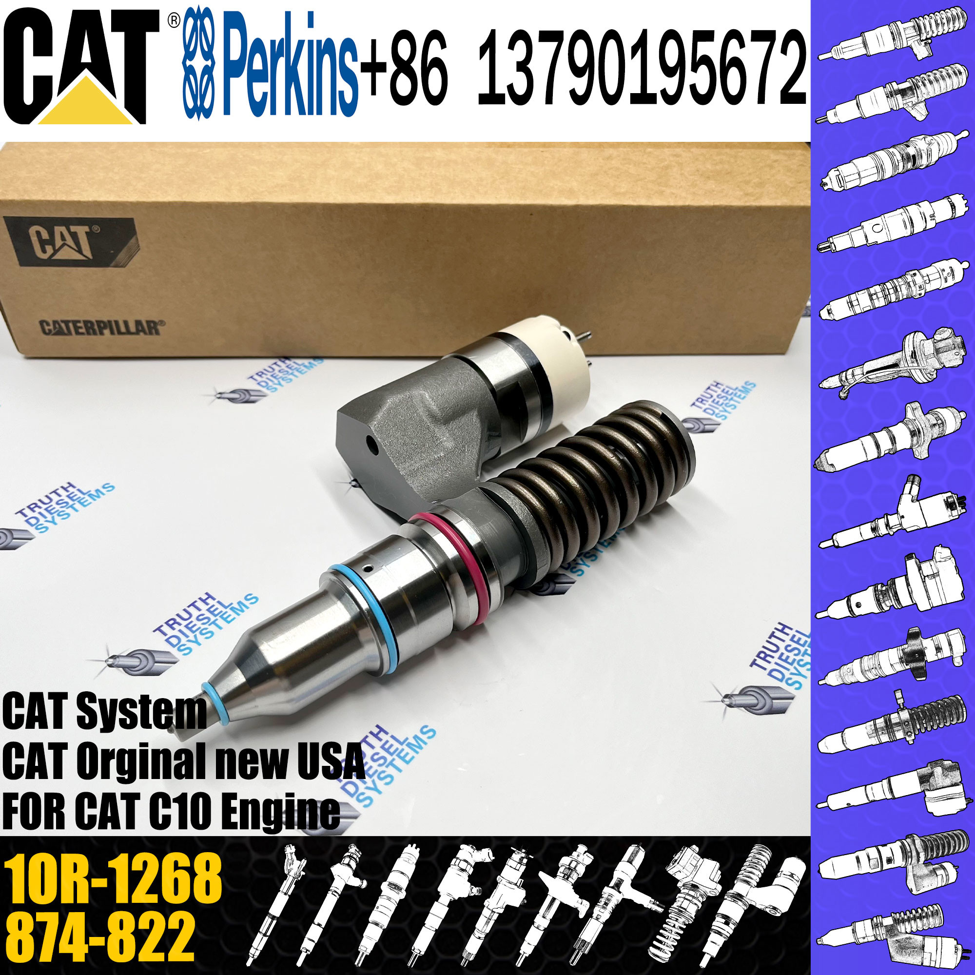 Fuel Injector 212-3464 10R-0725 1OR-1268 874-822 for Caterpillar Excavator C10 Engine