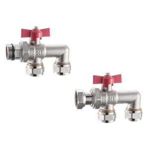 3619 Nickel Plated Brass Manifolds Valve Ball Type DN20 with Red Butterfly Handle for Aluminum-Plastic Pipe Connections
