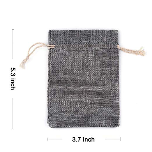 Lightweight Clear Jute Mesh Drawstring Bags Burlap Natural Fibers Grey Color