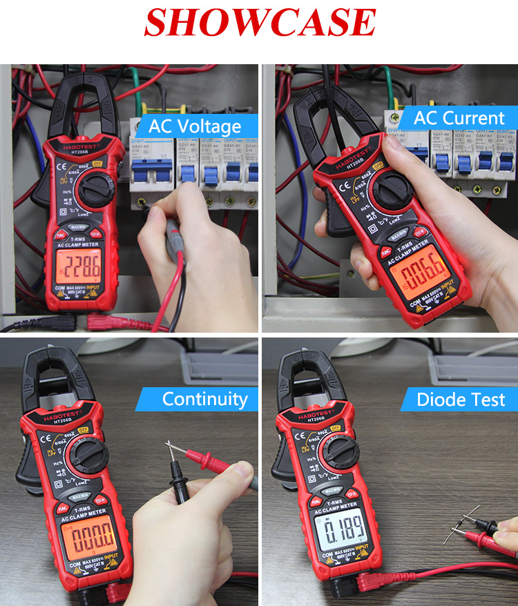HT206B Auto Range Digital Clamp Meters , 600A AC Current Clamp Meter