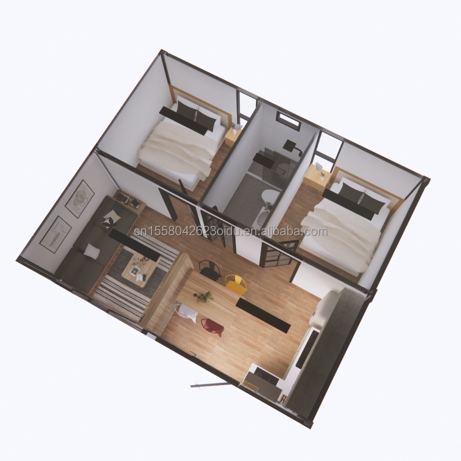 20ft/40ft Steel Frame Galvanized Steel Bending 180g Modern 4 Bedroom Bilayer Prefab Expandable Container House Design for Mall