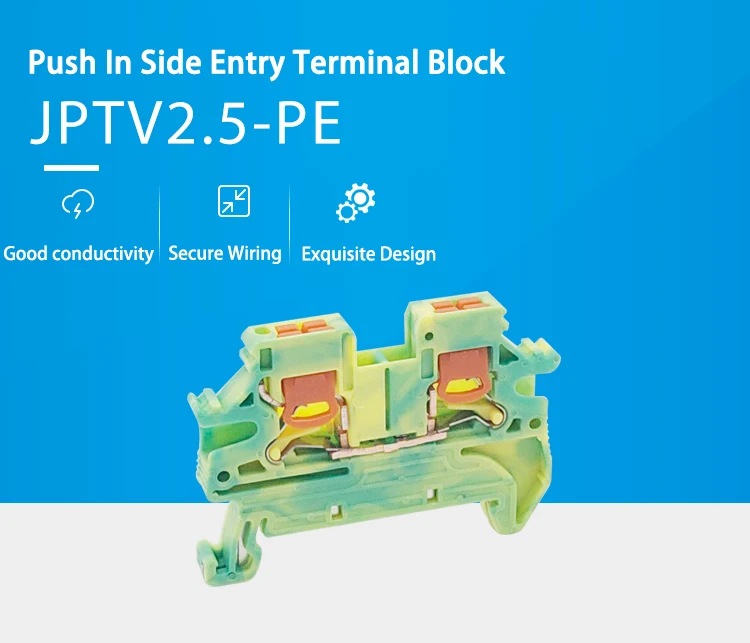 PTV 2.5-PE Ground Modular DIN Rail Terminal Block Side-Entry Push-in Wiring Connector Electrical 2.5mm