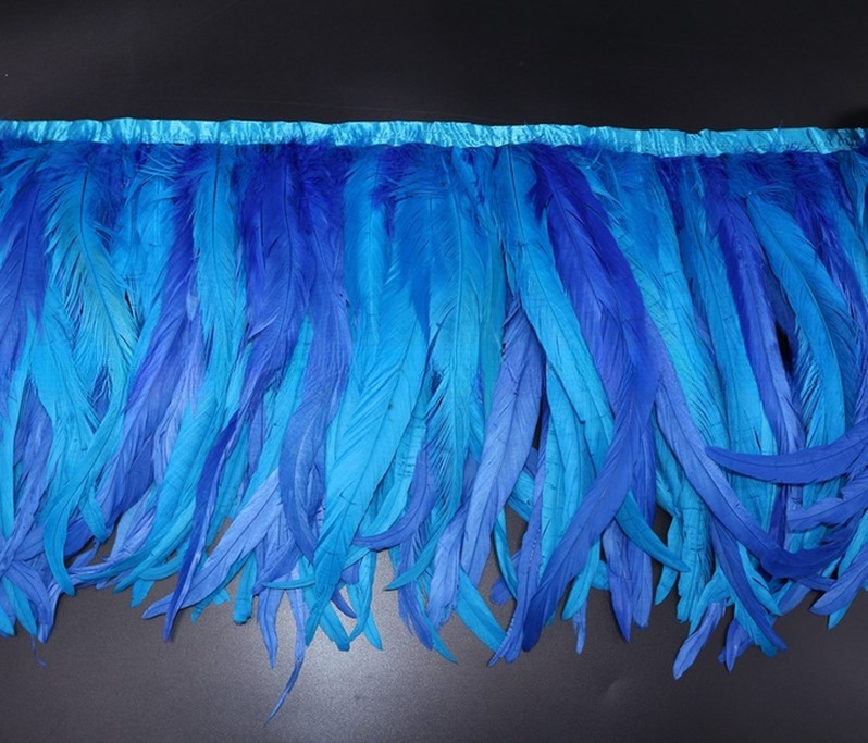 Event Party Supplies 10-12 inch Cock Coque Feather Fringe Trim with Satin Ribbon Tapes
