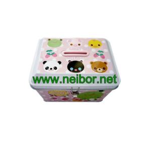 China tin money box coin bank saving box piggy bank with lock on sale