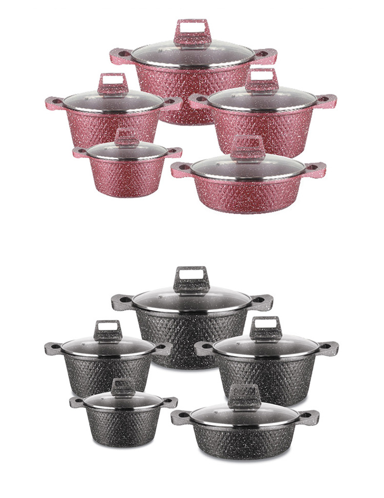 Europe Style Black Non Stick Aluminum Pot Sets Cookware With Glass Lid