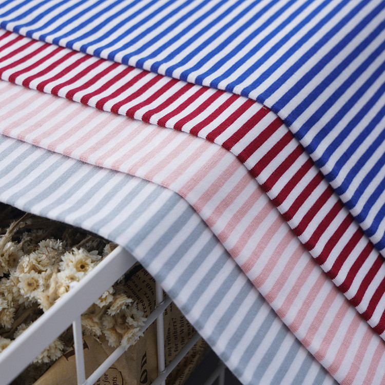 Custom Breathable Single Jersey Knit Fabric , 140g 100 Cotton Striped Fabric