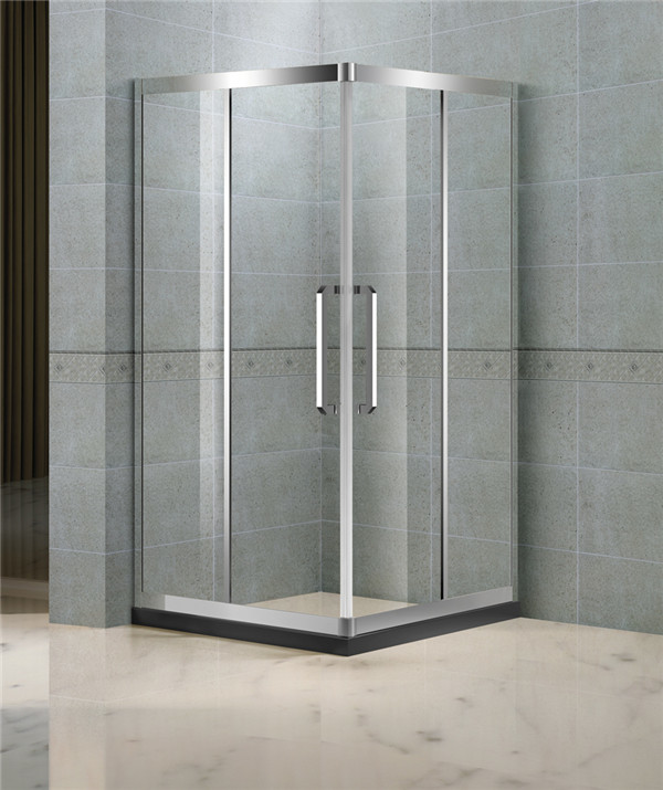 Corner Enter Sliding Shower Boxes With Two Middle Stainless Steel Profiles and 8 MM Tempered Glass