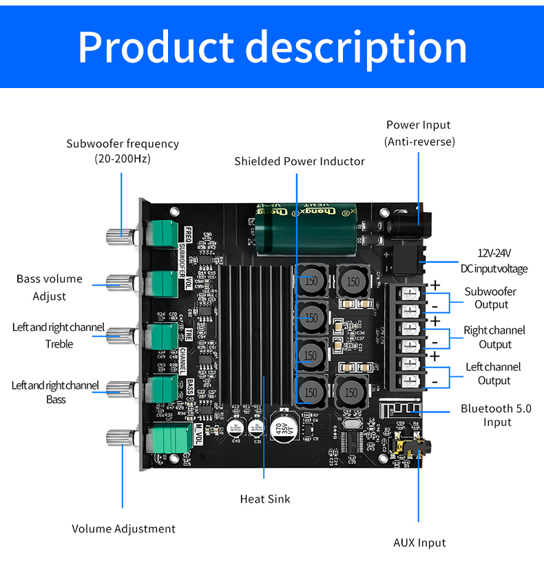 ZK-TB21 5.0 Subwoofer 50W*2+100W 2.1 Channel Power Audio Stereo Bass AMP TPA3116D2 Amplifiers Board ZK-TB21