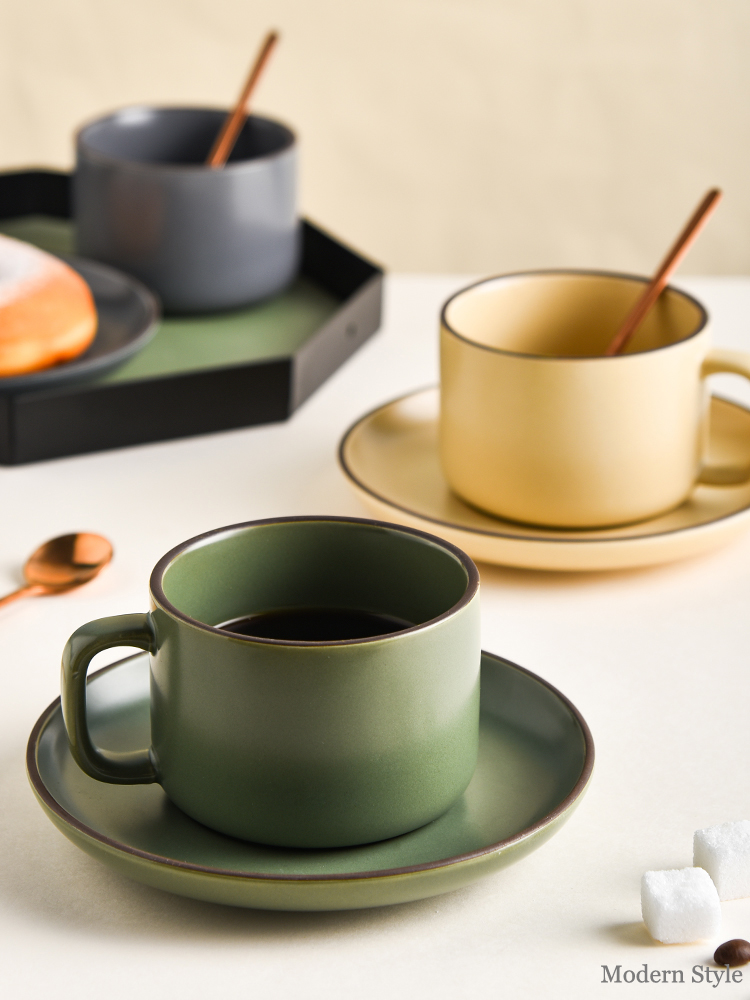 Nordic Design Style Handmade Ceramic Coffee Mug And Saucer Set For Sustainable Office