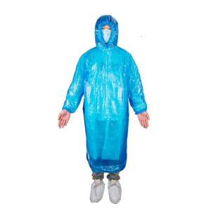 Disposable Transparent PE Raincoat With Long Sleeves And Drawstring Hood