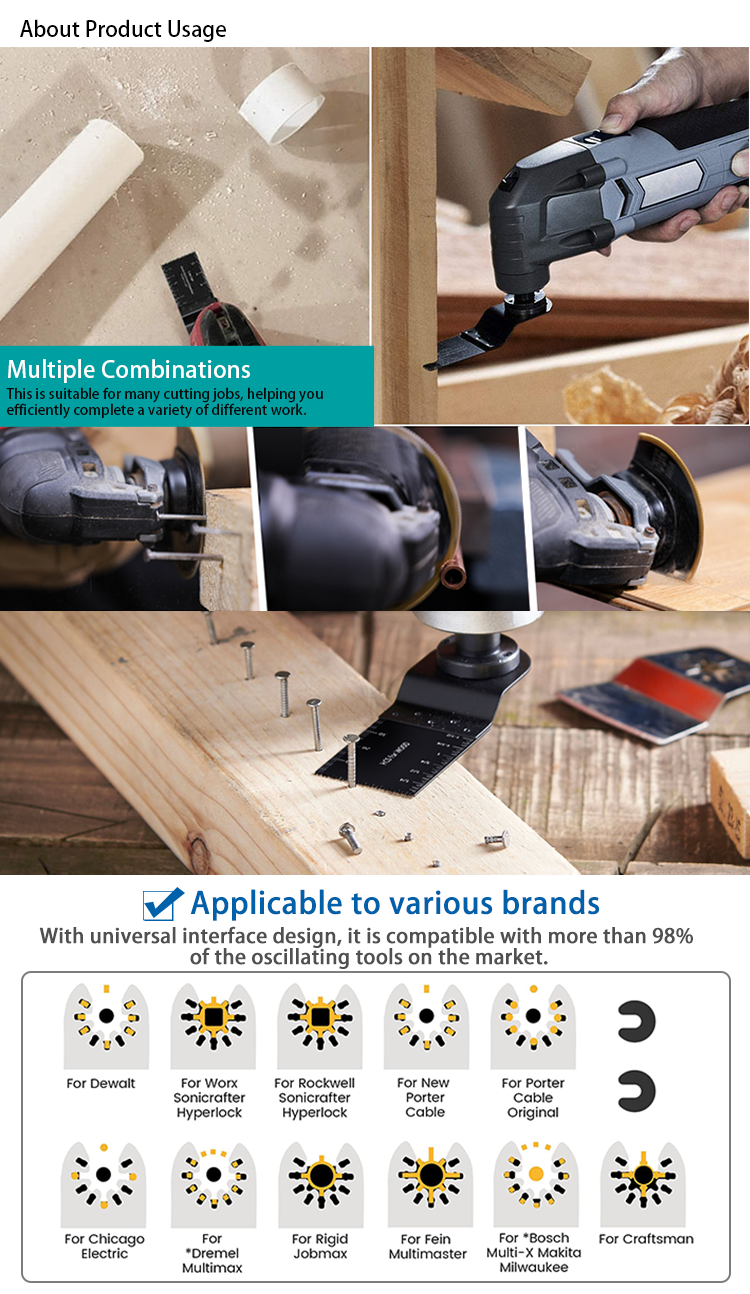 5 Piece Oscillating Tool Blades Kit For Wood With Nails Fast Cut Wood Flush Cut And Rigid Scraper