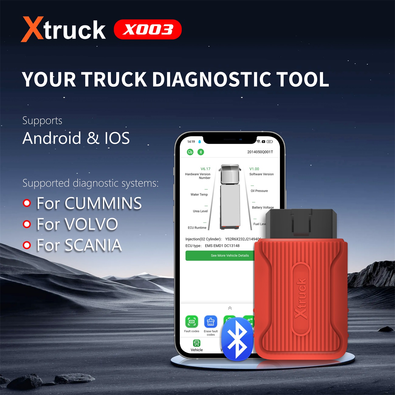 2024 Xtruck X003 Multi-brand Supports for vo-lvo/Cum-mins Recognition Fault Code Reading Automatic Truck Diagnostic Tool