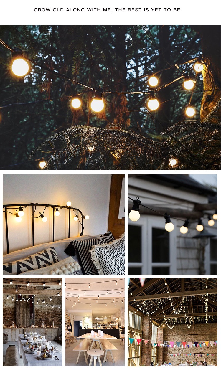 White Pearl Outdoor Patio Globe String Lights Black Wire G50 LED Waterproof String Lights Suspension Type Patio Lights Decor