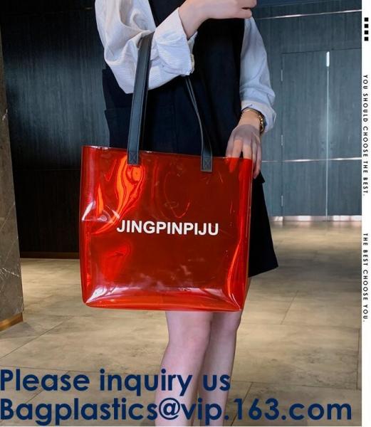 Quality Clear Shopping Bag PVC Handbag Fashion Big Bags Jelly Package Large Transparent Tote Bag Shoulder Bag Leisure Beach Bag for sale