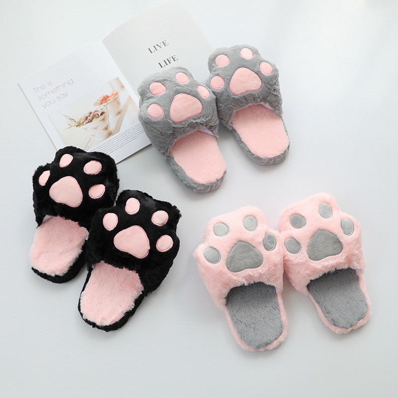Non Slip 25cm Cat paw Shape Kids Plush Slippers