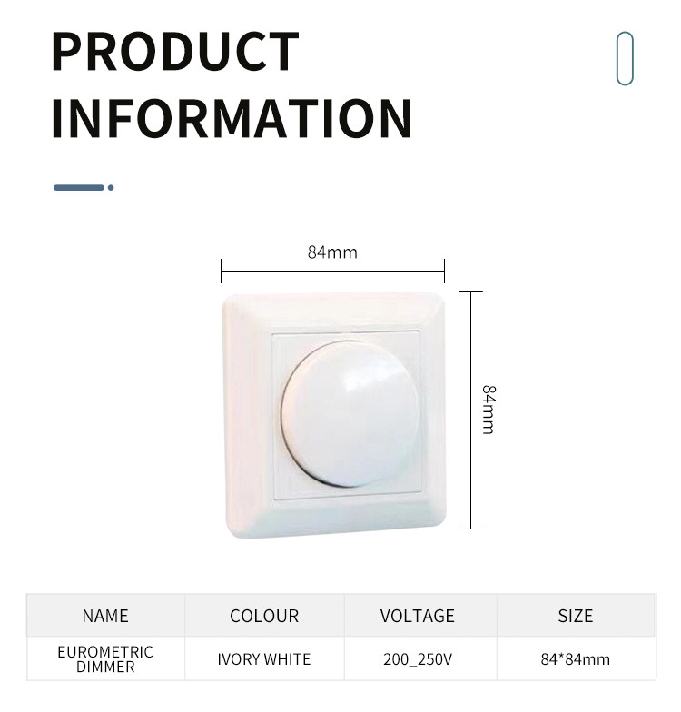 European Standard Thyristor Dimmer Switch Rear Cut 200W fireproof