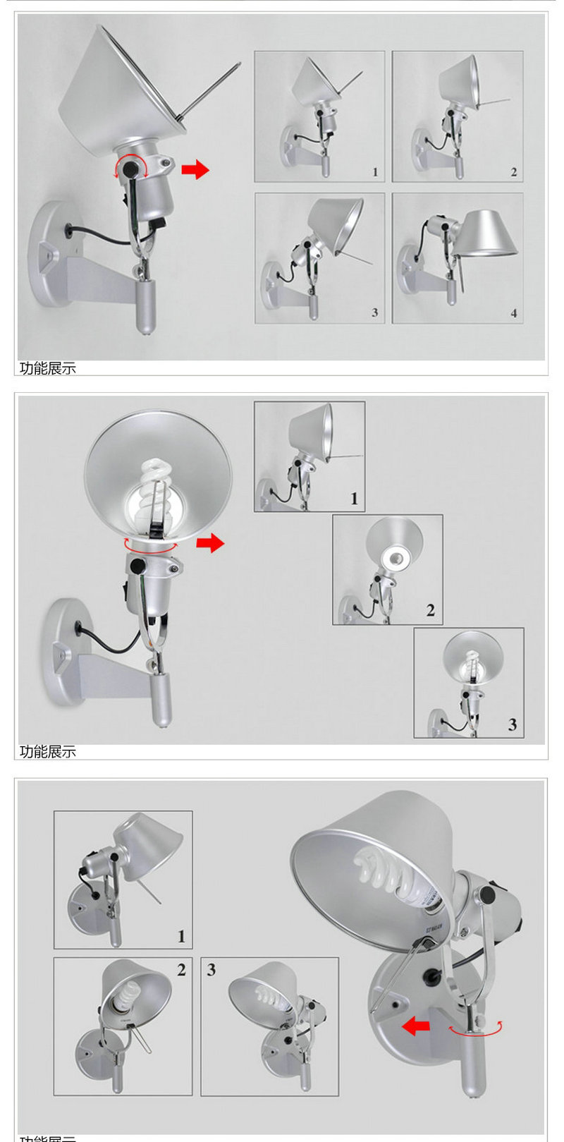 American Black Silver Wall Light E27 for Bedside Office Living Room Rotatable Long Arm Wall Lamp(WH-OR-233)