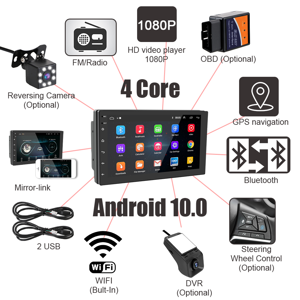 Universal 9/10.1 Inch CarPlay Android GPS Navigation Player for Double 2 Din Car Radio