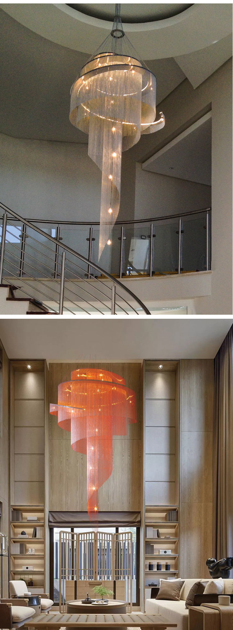 Large Hotel Staircase Stairwell Living room tassels Spirl Chandelier（WH-CC-28）