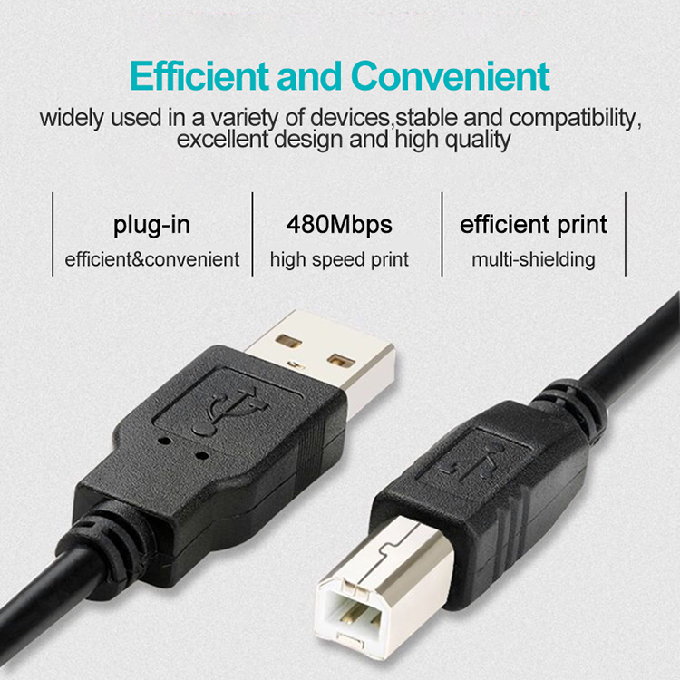 High Speed Data Charging 1M Type A Male to B Male USB 2.0 Cable for Printer Scanner