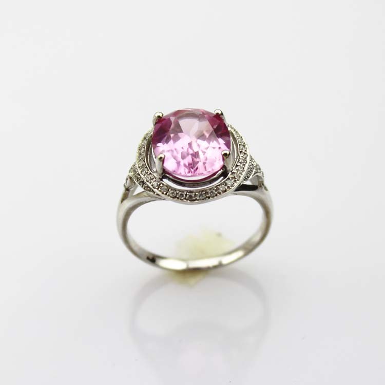 925 Silver Ring 9mmx11mm Pink Cubic Zircon and Rhinestone Ring (R134)