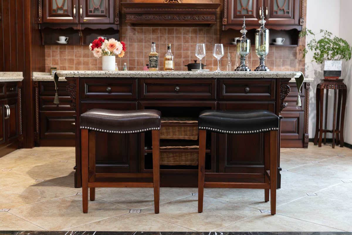 no back 66.5cm height kitchen Dining Chair Sets 2pcs Modern Leather Bar Stools