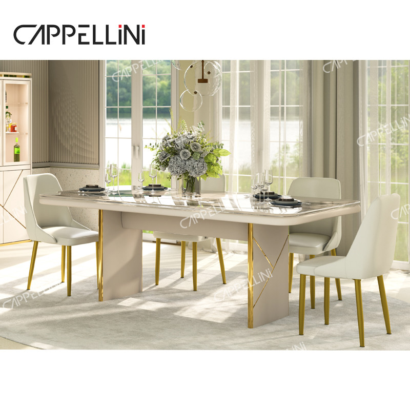 Modern Design Dining Table 4 Chairs Set 6 Seater Home Furniture Living Room Luxury Marble Slate Top Dinning Table Set