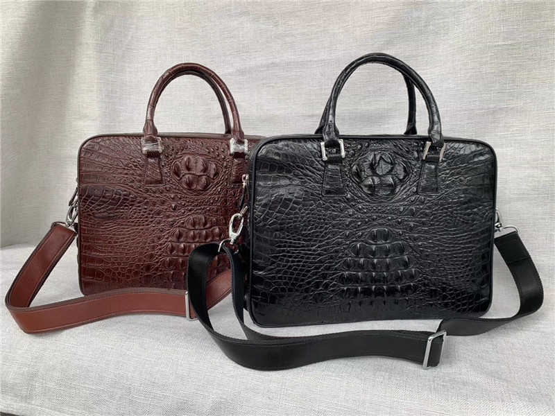 Exotic Real Crocodile Skin Zipper Closure Businessmen Laptop Briefcase Shoulder Bag Genuine Alligator Leather Male Purse