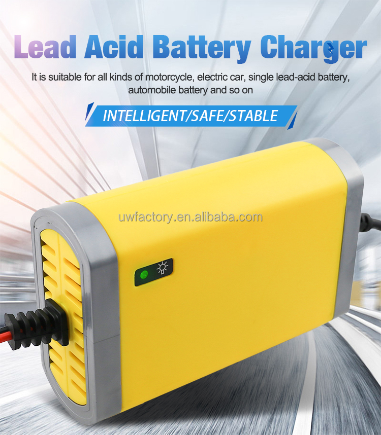 12V 10A Car Motorcycle Battery Charger Full Automatic with Connector Protection and 125W Output Power 7-200AH EU US UK AU