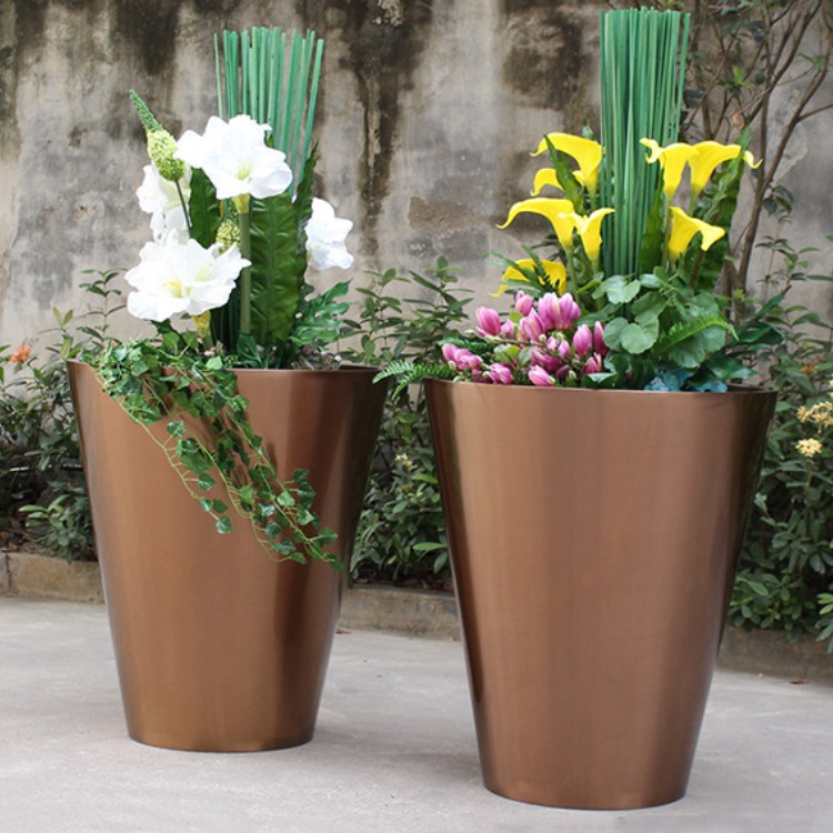 Luxury outdoor golden flower planter large round garden flower pots