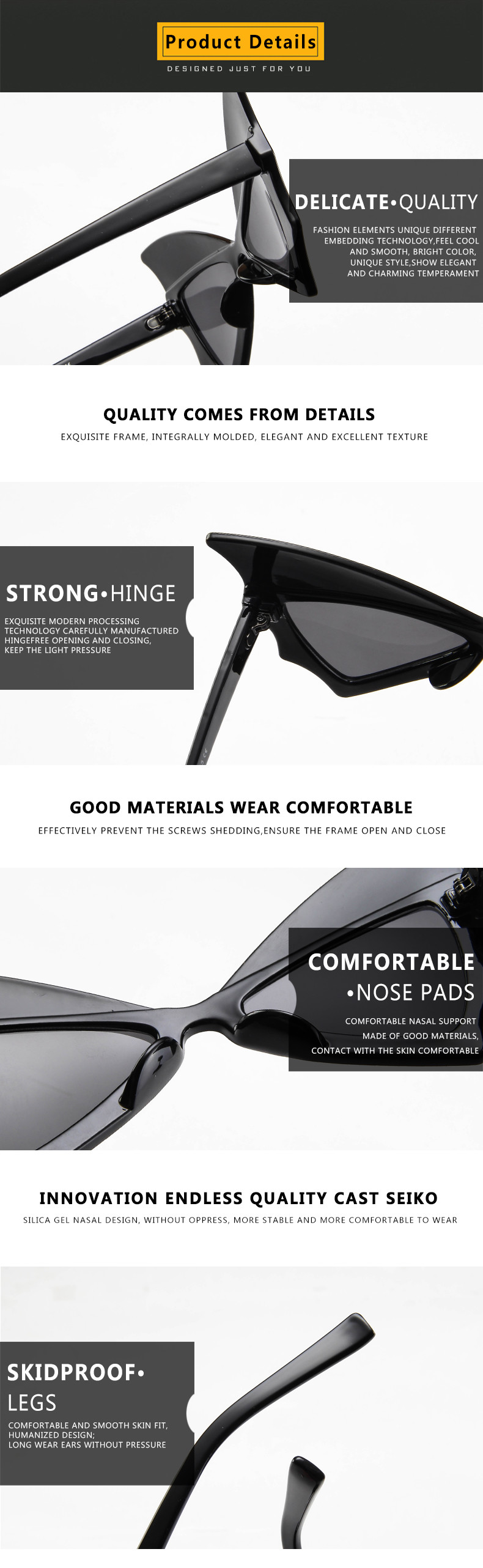 Oversized Women Bat Sharp Rivet Big Frame Sunglasses Personality Dance Party Glasses
