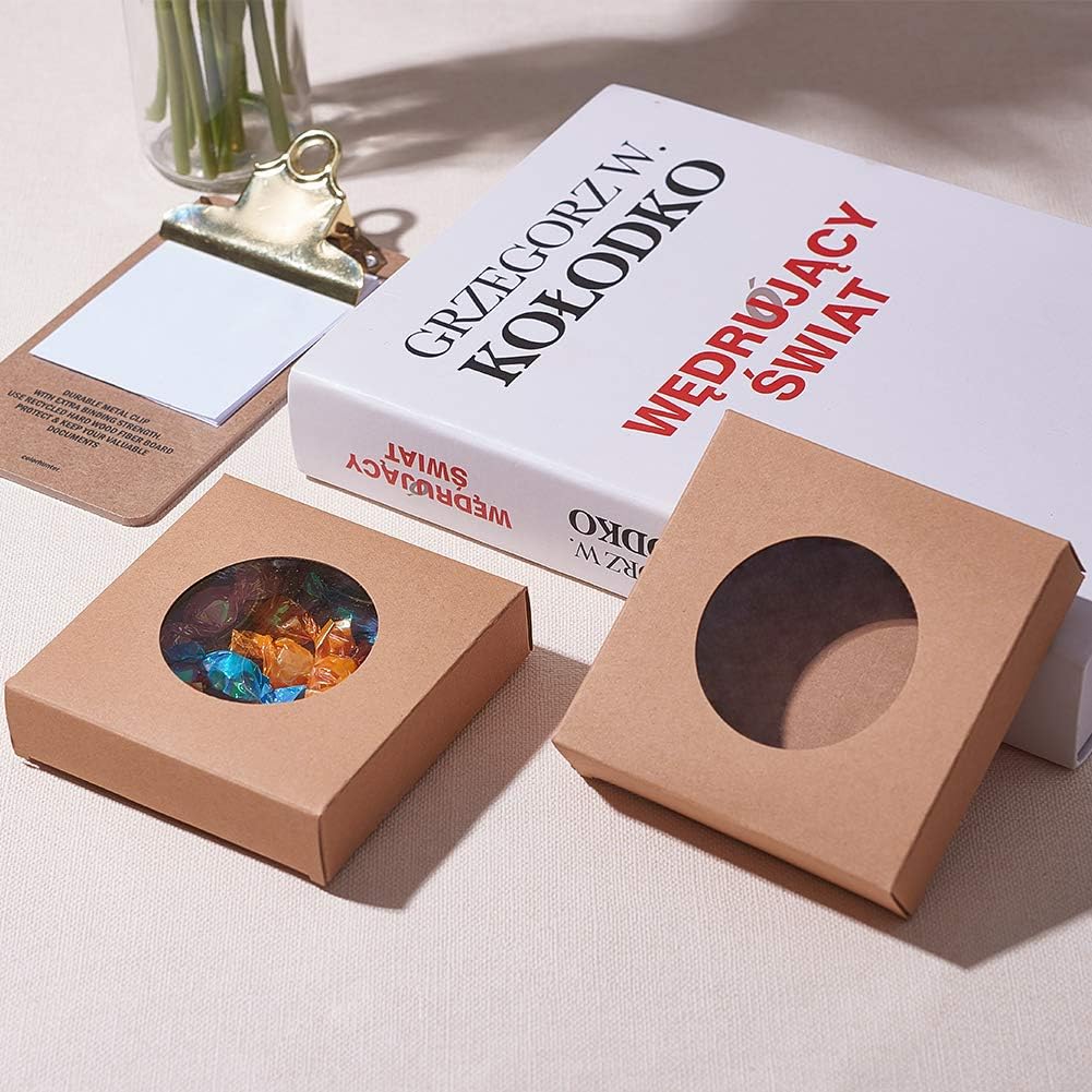 Round Clear Window Kraft Paper Gift Wrapping Box for Homemade Soap Wedding Party Favor