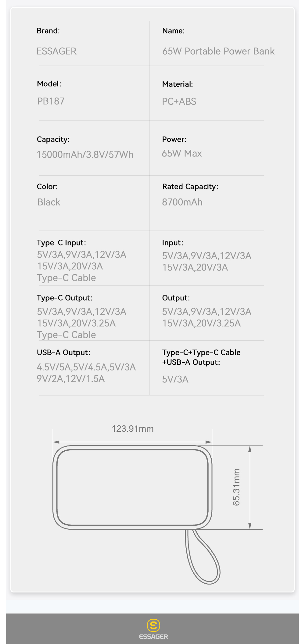 LED Digital Display PD 65W Cell Phone Power Bank 15000mAh Fast Battery Storage